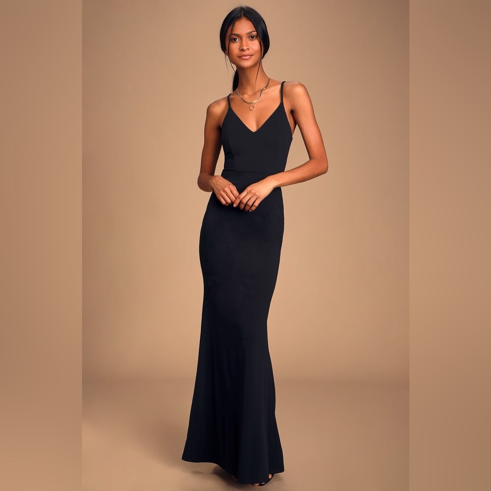 Lulu’s Moments Of Bliss Black Backless Mermaid Maxi Dress